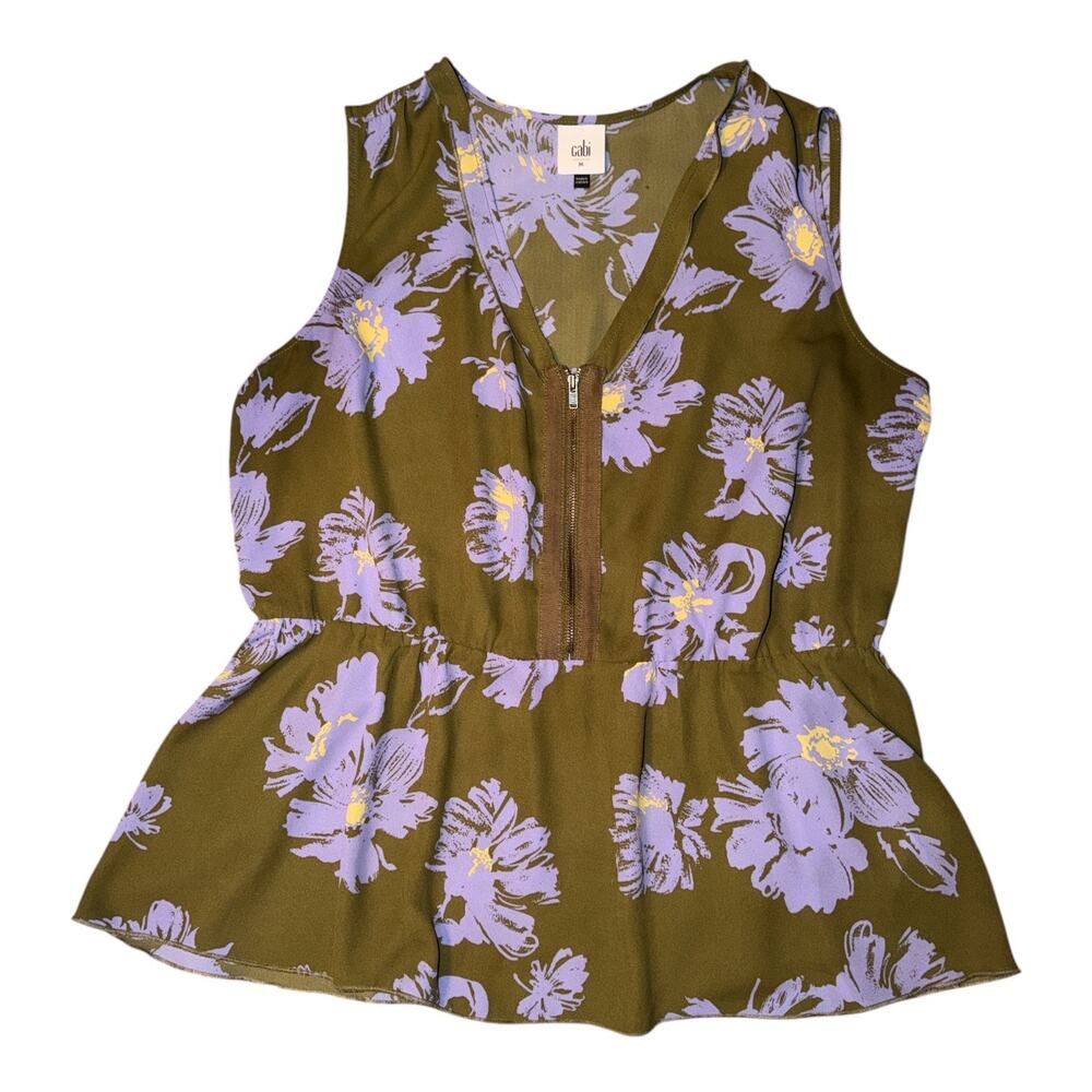 Cabi Women's Medium 4184 Scenic Route  Green Floral Peplum Celebrity Blouse
